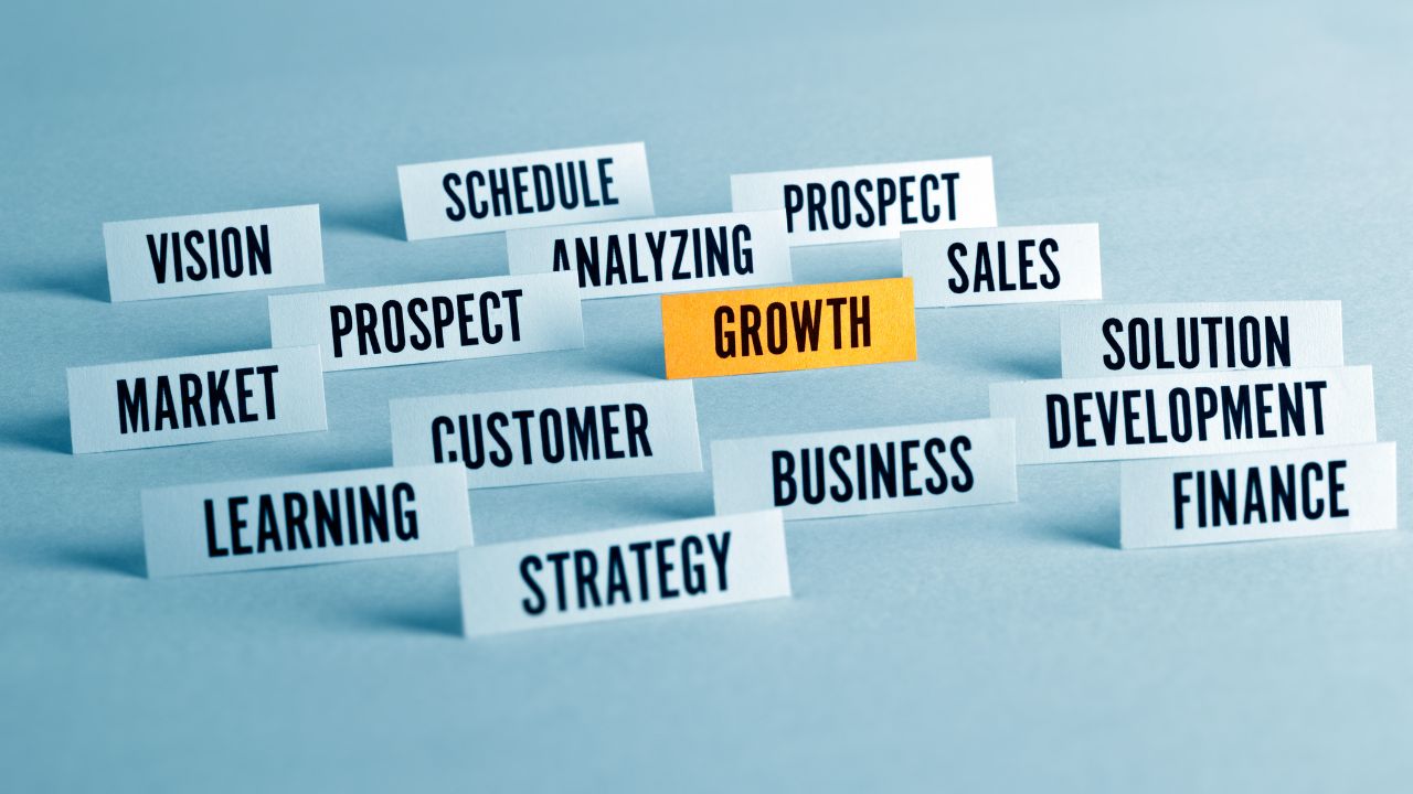 Scalable business systems and marketing strategy infographic highlighting automation, CRM, AI integration, content strategy, customer journey mapping, and relationship building for growth.